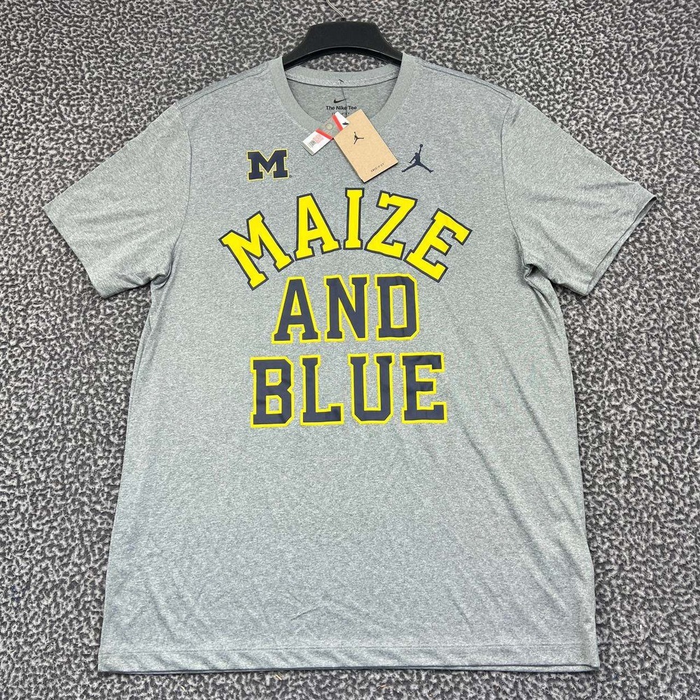 Nike Michigan Wolverines Maize and Blue Dri-FIT Shirt Large Gray Jordan New L